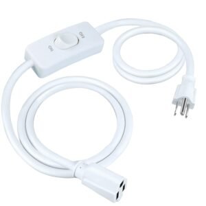 [UL Listed] 6.56ft White 3 Prong Grounded Extension Cord with On/Off Switch
