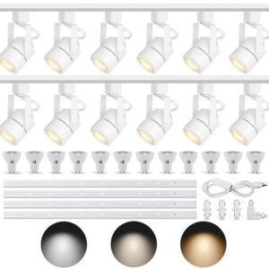12PCS White GU10 Track Heads,10W 3CCT, H-Type 13.12FT Rails