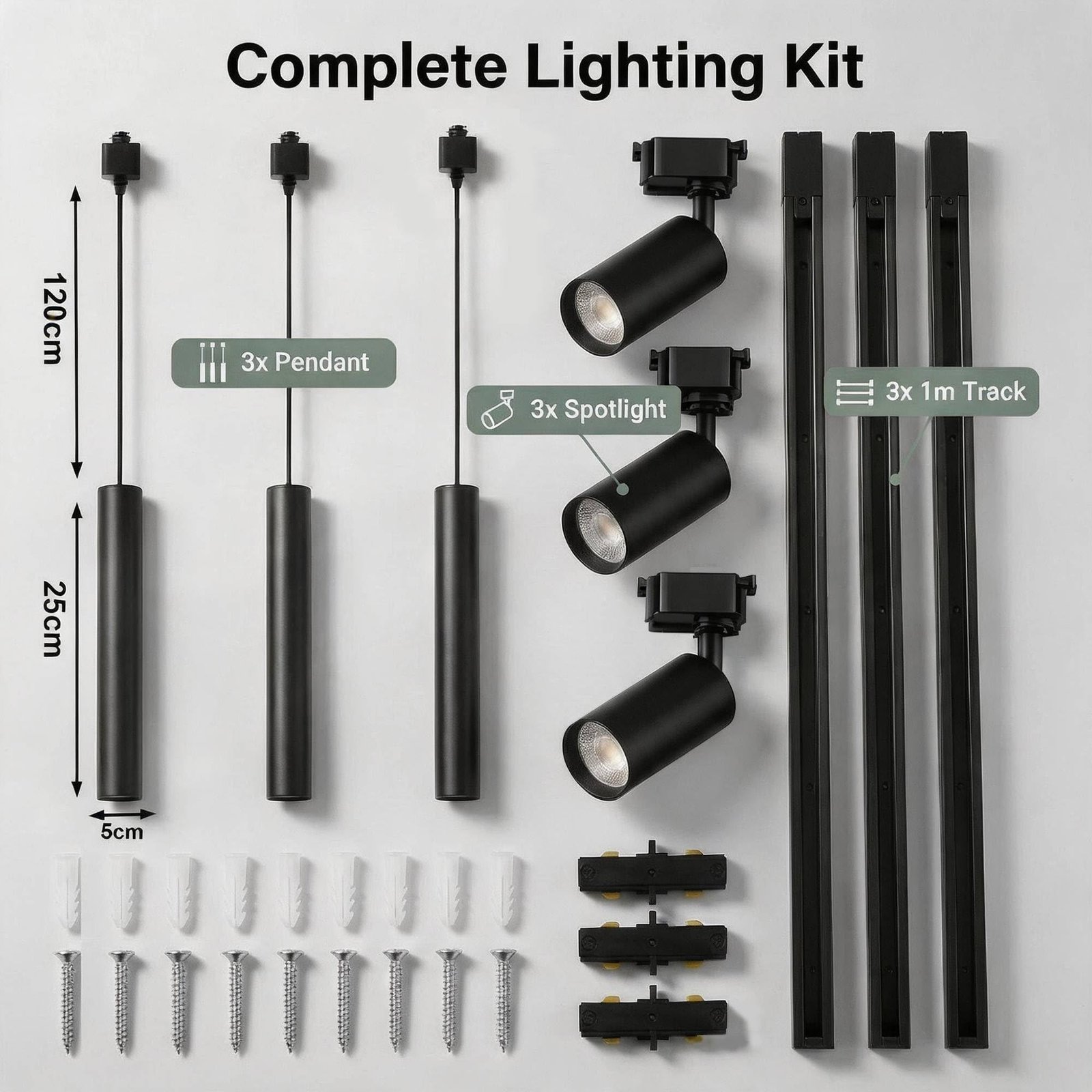 Kitchen Island 6 LED Black Track Pendant & Spot Lighting Kit - 图片 2