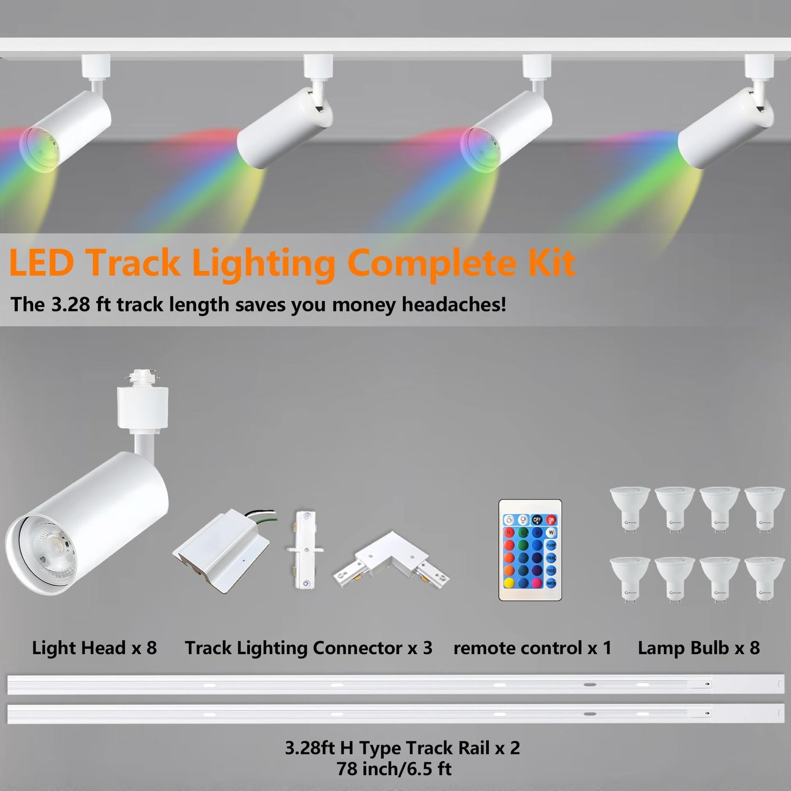 8 Packs GU10 RGB Track Lighting Kit Color Changing - 图片 2