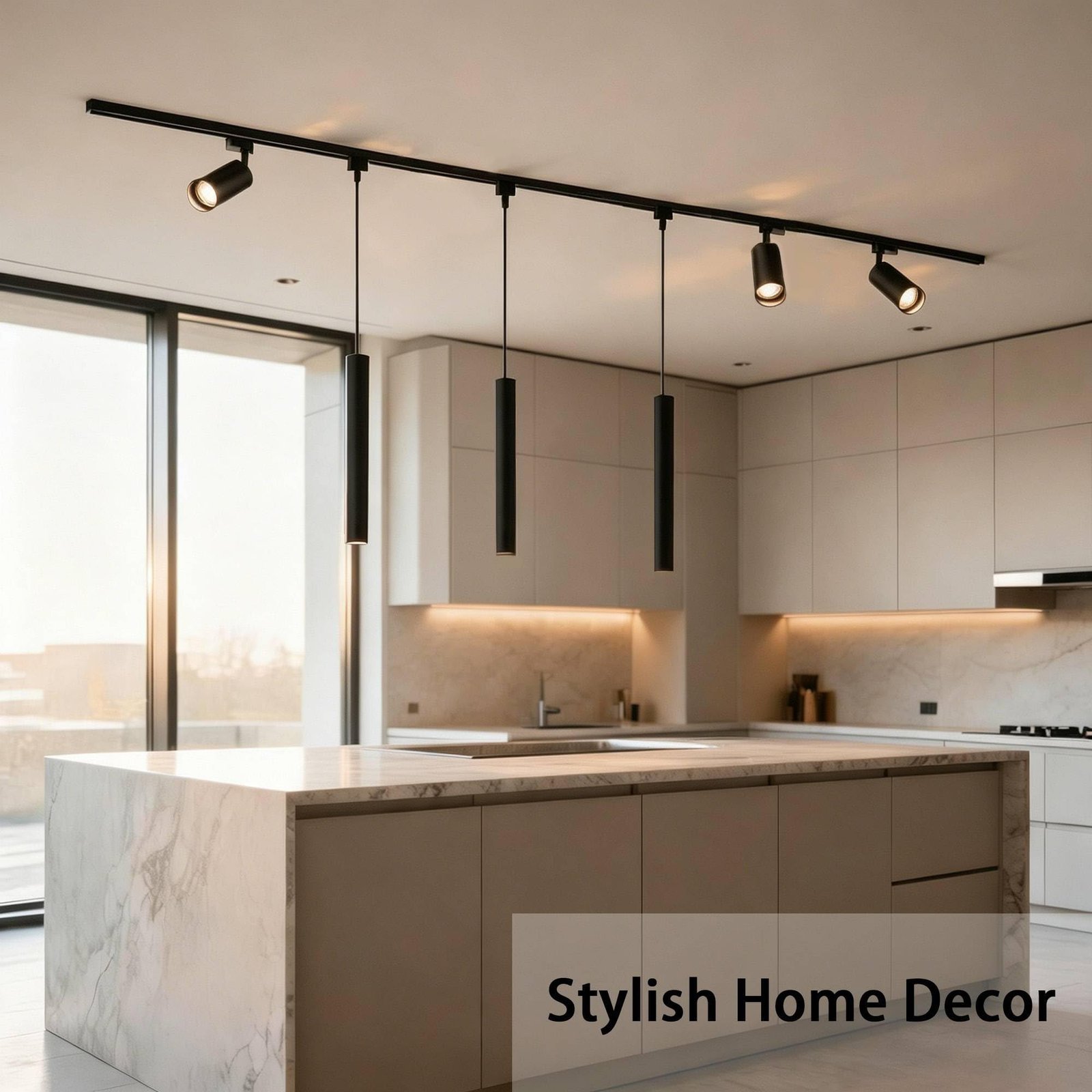 Kitchen Island 6 LED Black Track Pendant & Spot Lighting Kit - 图片 4