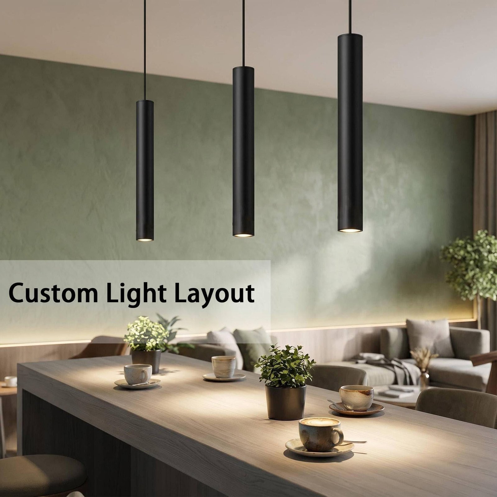 Kitchen Island 6 LED Black Track Pendant & Spot Lighting Kit - 图片 5